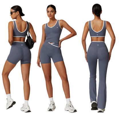 Women’s Fitness Bra & Shorts Set - Gray Blue