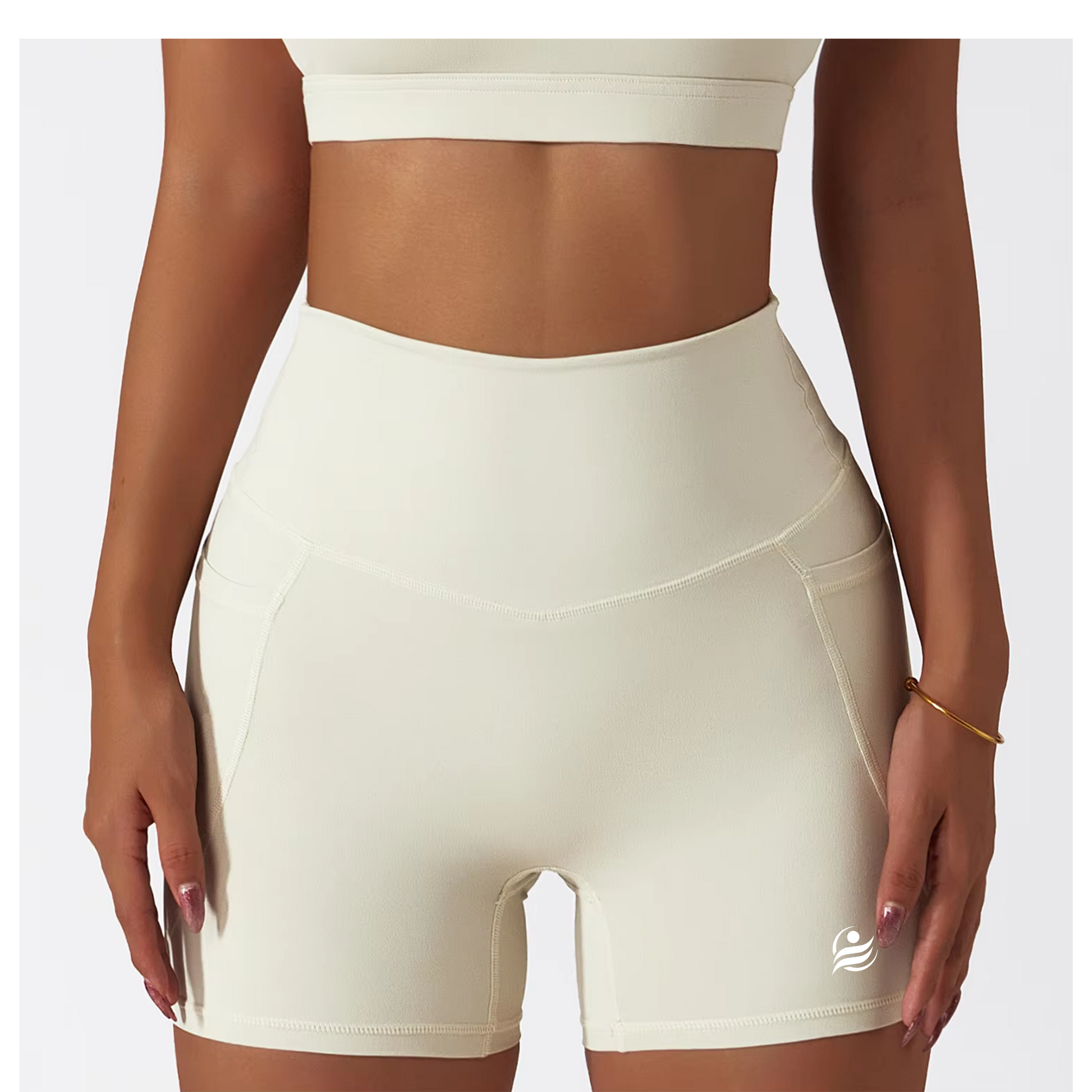 Women’s High Waist Quick-Dry Fitness Pocket Yoga Gym Shorts - White